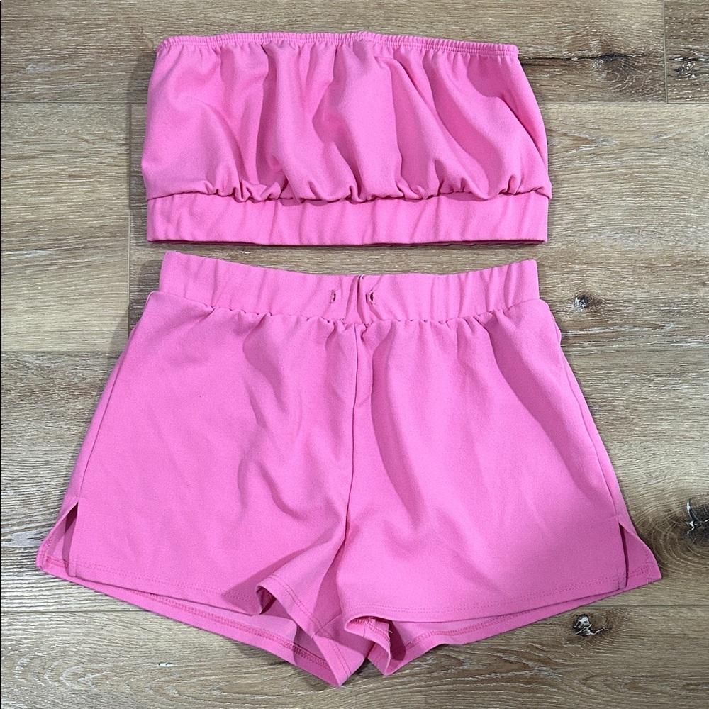 Blue Blush Pink Strapless Top and Shorts Set